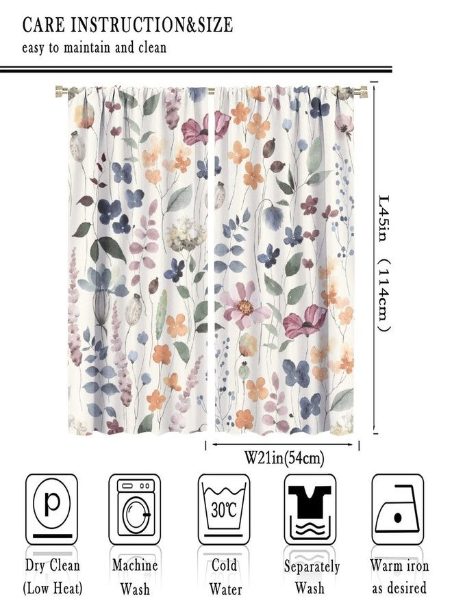 AuiMzoo Watercolor Floral Curtains, Spring Colorful Vintage Floral Nature Pattern for Bedroom Living Room Blackout Noise Reduction Curtains, Set of 2 Panels,42X45 Inch - Image 2